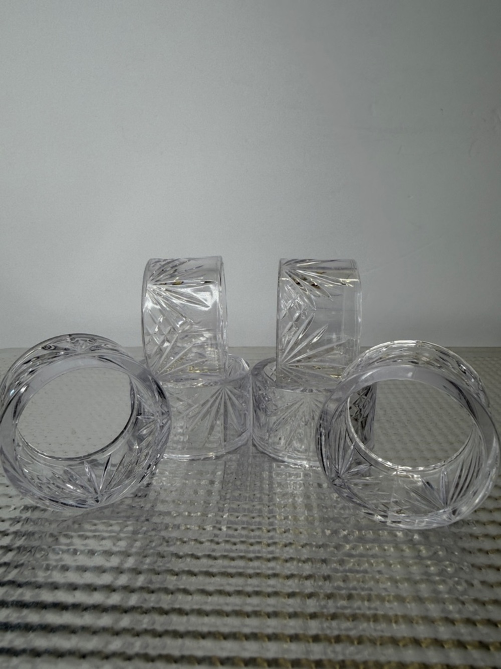 Faux Cut Crystal Hard Plastic Acrylic Napkin Ring Set of 6